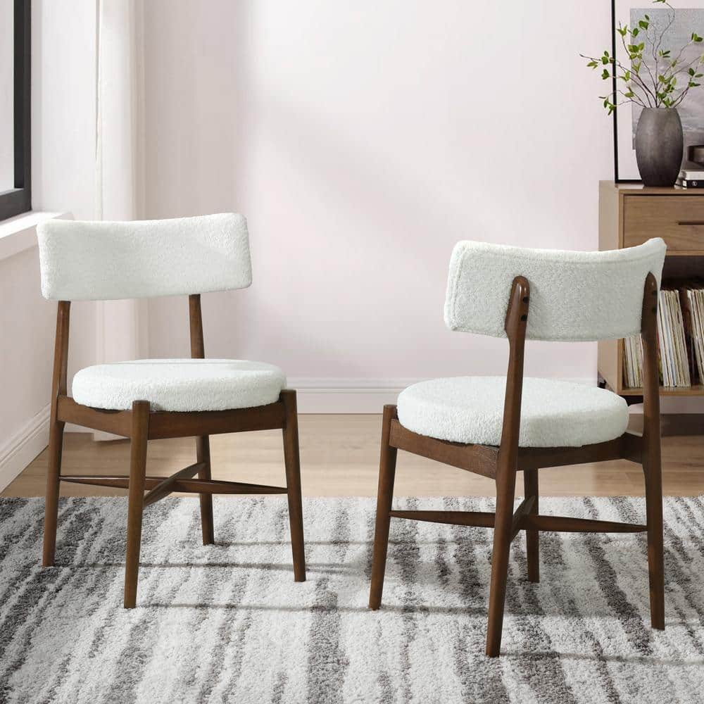 Lumen Modern Upholstered Dining Chairs, Rubberwood, Walnut + Beige, Set of 2