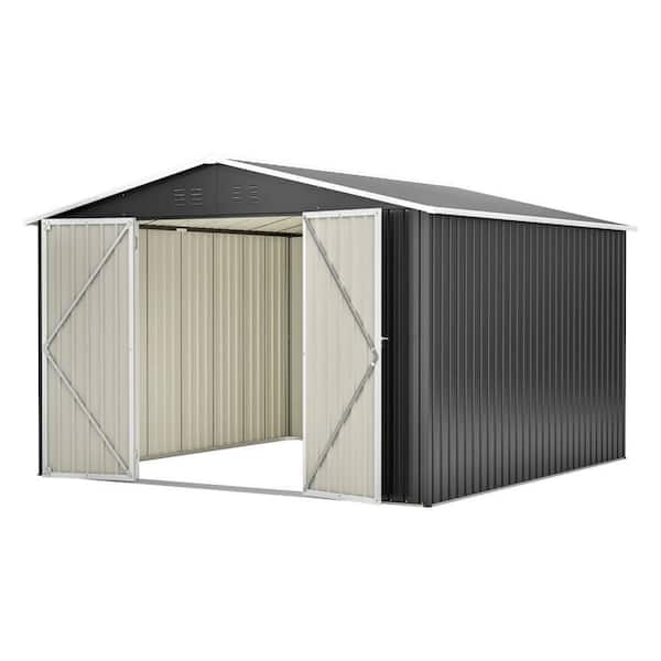 10 ft. W x 10 ft. D Outdoor Metal Storage Shed, Tool House with Lockable Doors for Garden Patio, Lawn, Gray(100 sq. ft.)