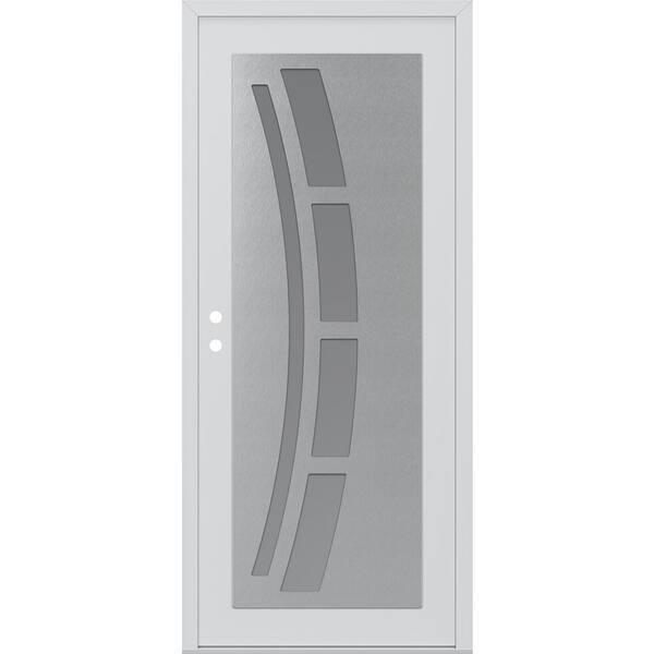 C12 36 in. x 80 in. Silver P Right-Hand/Inswing Frosted Glass White/White Steel Prehung Front Door