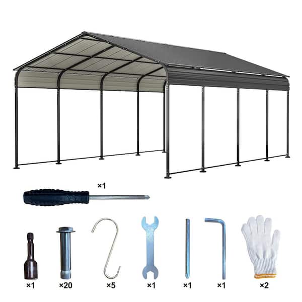 12 ft. W x 19.77 ft. D x 8.82 ft. H Black Roof Steel Carport, Heavy Duty Outdoor Galvanized Car Shelter