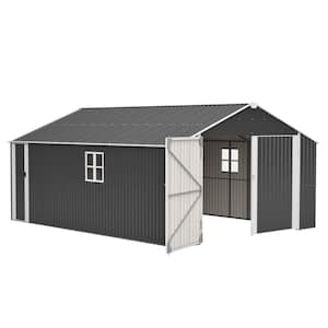 Gray 12 ft. W x 20 ft. D Metal Garage Shed with Double Door