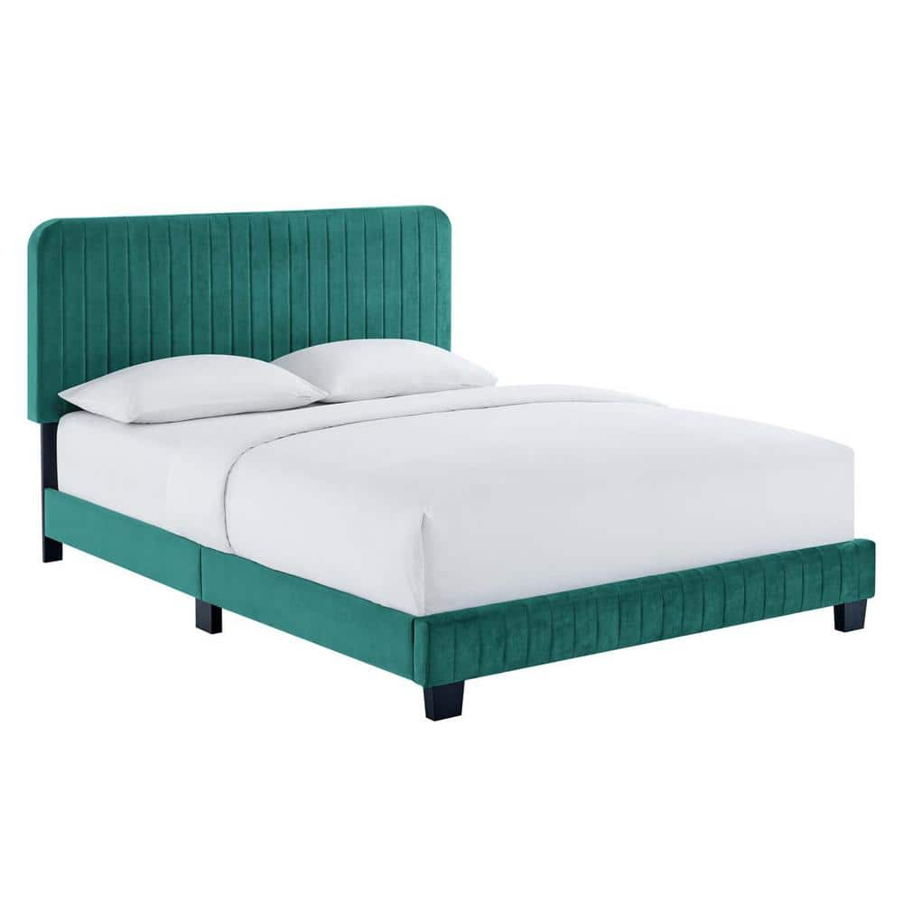 Reviews for MODWAY Celine Teal Channel Tufted Performance Velvet Queen ...