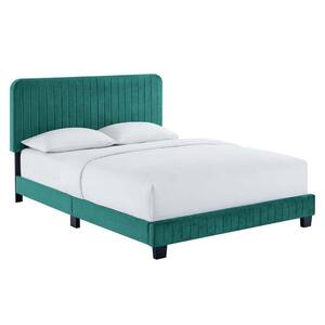 Celine Teal Channel Tufted Performance Velvet Twin Platform Bed