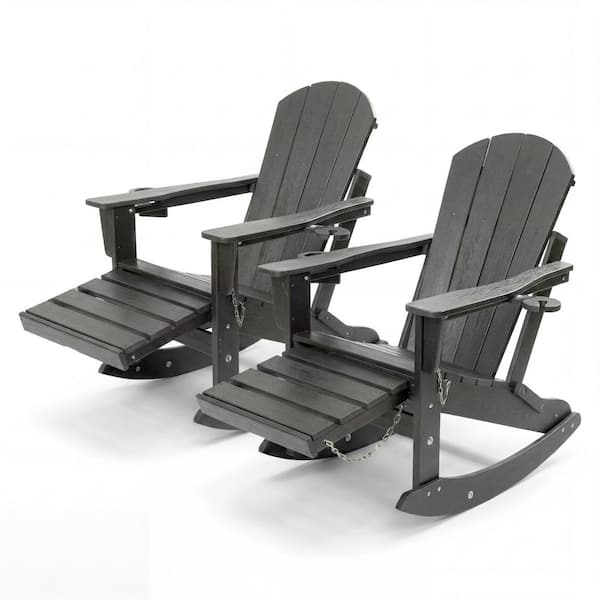 lohasco Gray HDPE Plastic Folding Adirondack Rocking Chair Set of