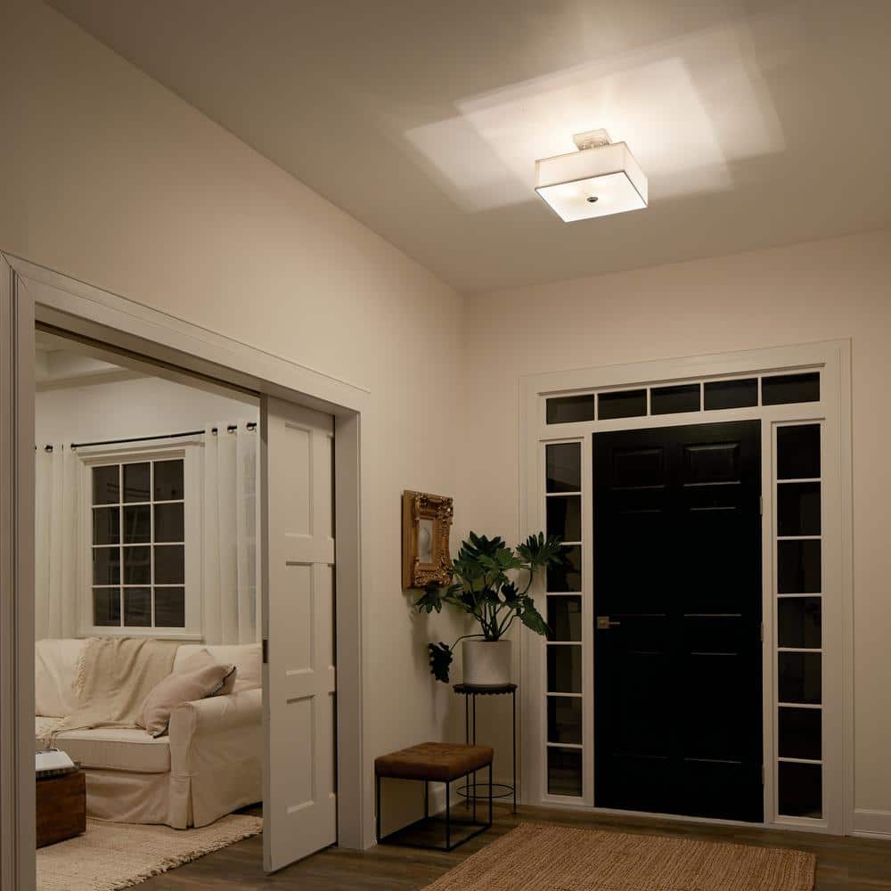 Elegant Urban 14" Brushed Nickel Square Semi-Flush Ceiling Light