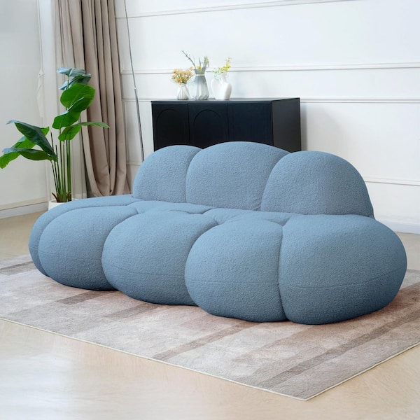 90 in. Armless Plush Fabric Memory Foam Modern Curved 3 Seater Sofa, Cozy Leisure Boneless Couch in Blue, No Assembly