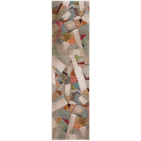 Porcello 2 ft. x 10 ft. Gray/Multi Abstract Runner Rug