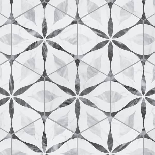 Merola Tile Classico Bardiglio Hex Flower 7 in. x 8 in. Porcelain Floor and Wall Tile (7.5 sq. ft./Case)