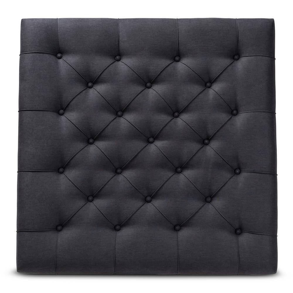 Kelly Charcoal Linen and Greywashed Wood 38" Tufted Cocktail Ottoman