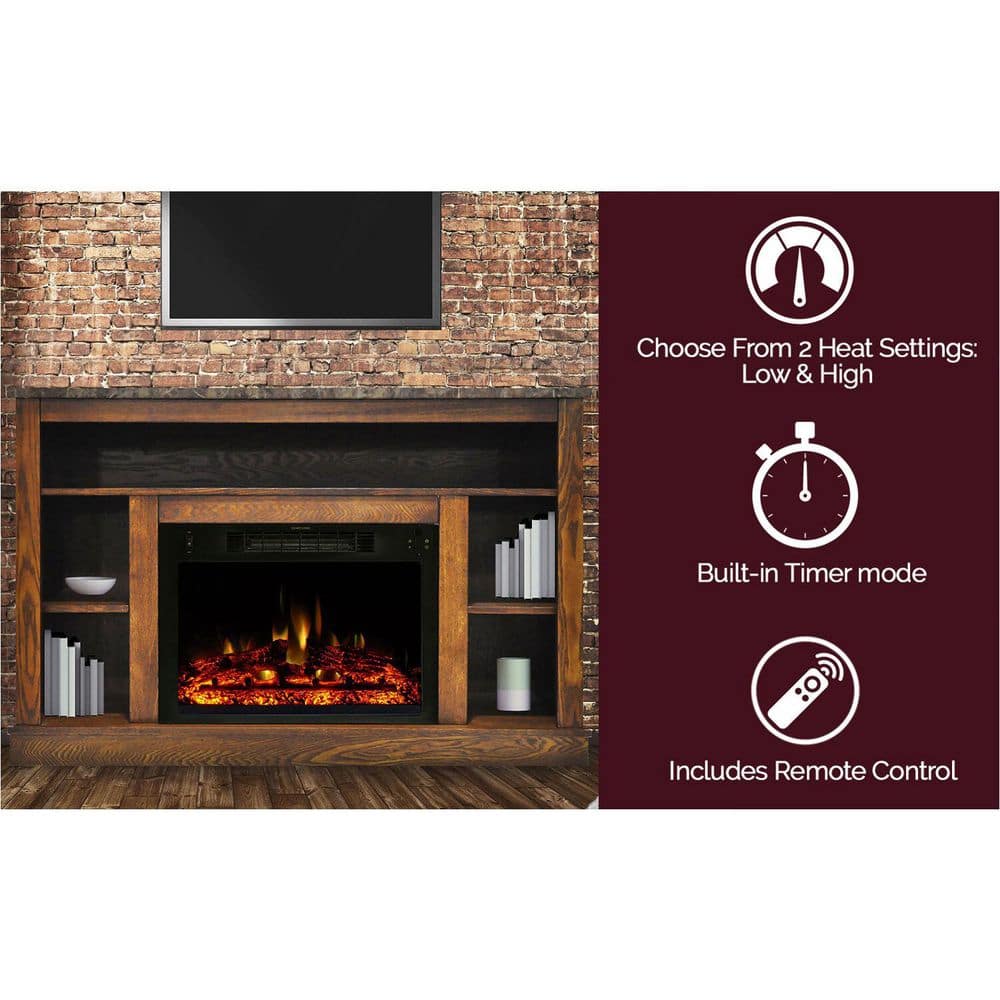 Walnut 47-Inch TV Stand with Electric Fireplace and Remote Control