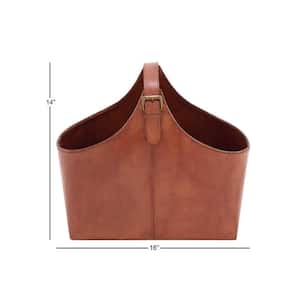 Brown Handmade Box Style Standing Magazine Holder with Detail Stitching and Curved Handles