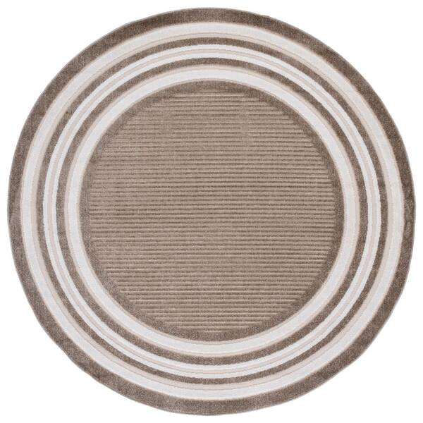 Cabana 7 x 7 Dark Beige/Ivory Stripe Round Rug