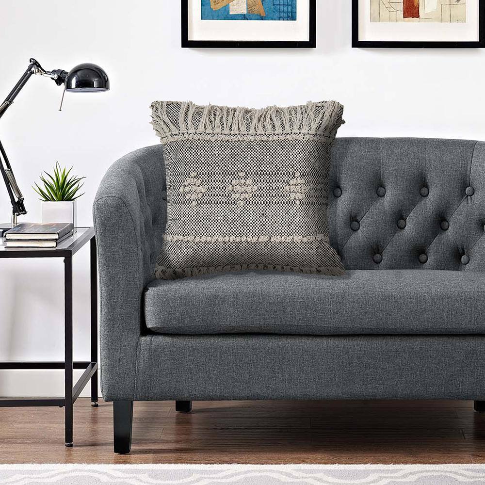 Gray and Cream Handwoven Cotton Diamond Throw Pillow, 20" x 20"