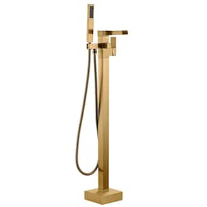 Single Handle Free Standing Bathtub Faucet with Hand Shower in Gold