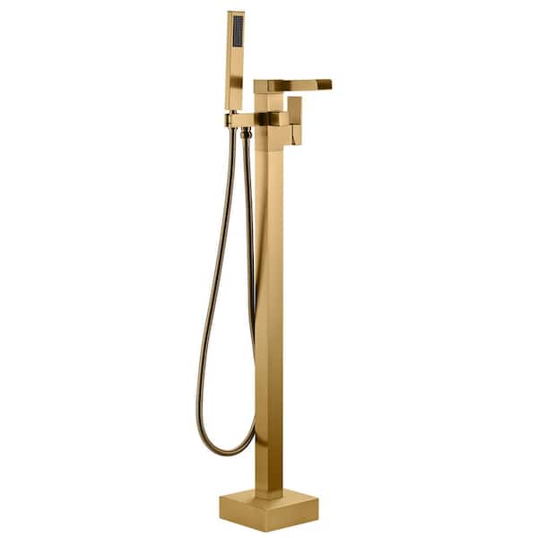 ARCORA Single Handle Free Standing Bathtub Faucet with Hand Shower in Gold