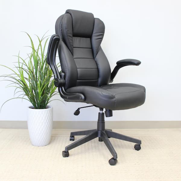BOSS Office Products BOSS Office Black High Back Leather Executive Chair  with Flip-Up Arms B8551-BK - The Home Depot