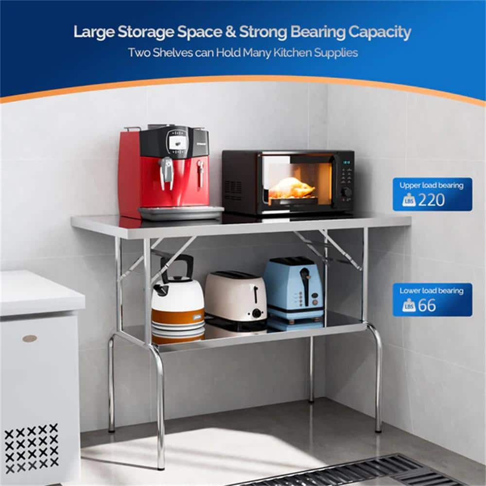 48" x 24" Stainless Steel Folding Table with Undershelf