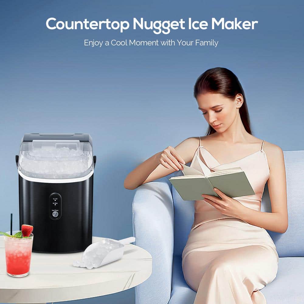 Black Stainless Steel Portable Nugget Ice Maker for Countertop