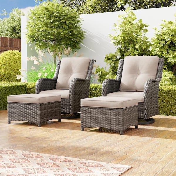 JOYSIDE 4-Piece Wicker Patio Outdoor Conversation Rocking Chair Set with Beige Cushions