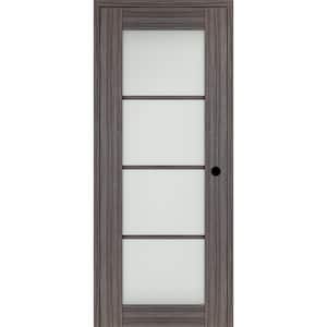 Paola 24 in. x 96 in. Left-Hand 4-Lite Frosted Glass Gray Oak Composite Solid Core Wood Single Prehung Interior Door