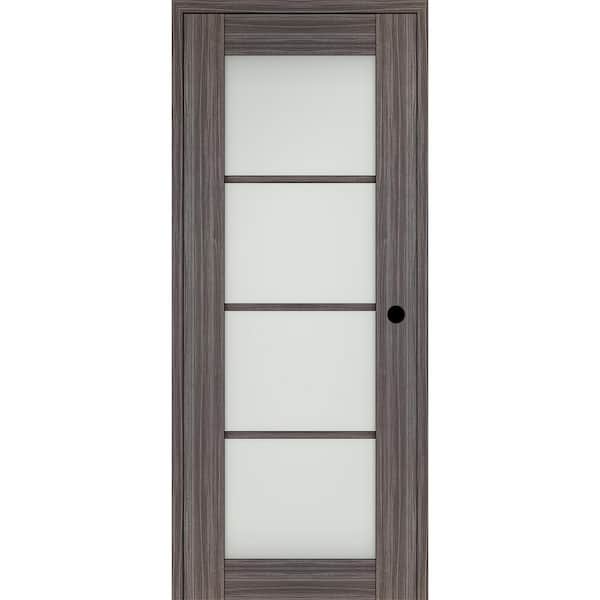 Belldinni Paola 30 in. x 84 in. Left-Hand 4-Lite Frosted Glass Gray Oak Composite Solid Core Wood Single Prehung Interior Door