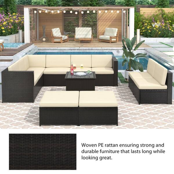 9 seater rattan sofa set with cushions