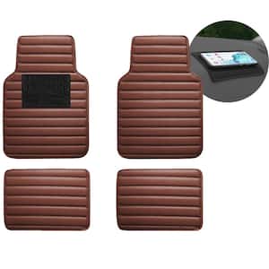 Brown 4-Piece Luxury Universal Liners Heavy Duty Anti-Slip Backing Faux Leather Striped Car Floor Mats