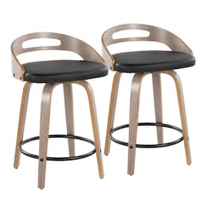 Cassis 24 in. Black Faux Leather, Light Grey Wood and Black Metal Fixed-Height Counter Stool (Set of 2)