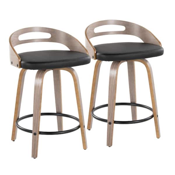 Lumisource Cassis 24 in. Black Faux Leather, Light Grey Wood and Black Metal Fixed-Height Counter Stool (Set of 2)