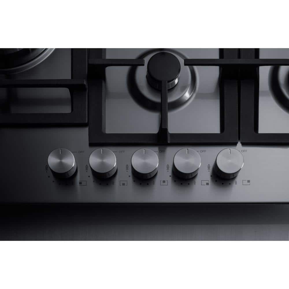 30" Stainless Steel 5-Burner Gas Cooktop with Cast Iron Grates