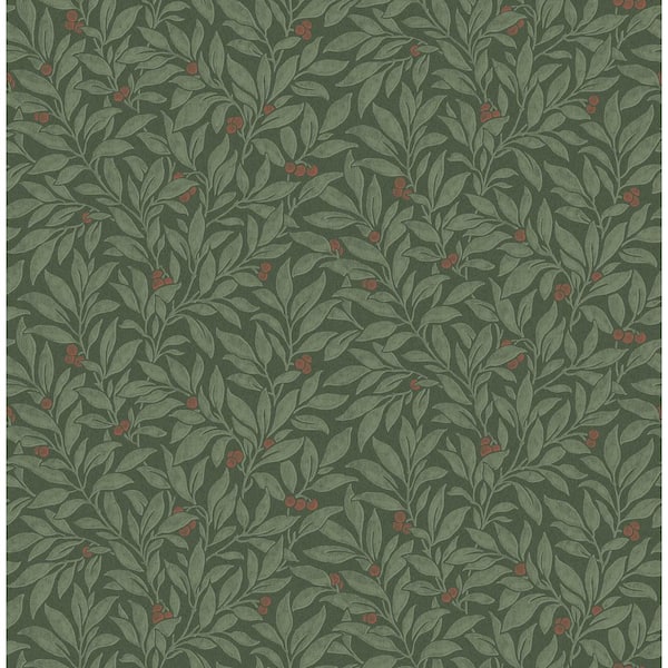 Advantage Green Winter Berry Vine Wallpaper Sample