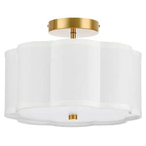 12.6 in. 3-Light White LED Semi-Flush Mount Ceiling Light Fixture with Flower-Shaped Fabric Shade E26 Bases