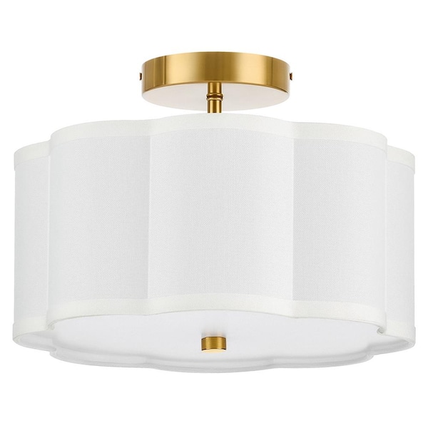Merra 12.6 in. 3-Light White LED Semi-Flush Mount Ceiling Light Fixture with Flower-Shaped Fabric Shade E26 Bases