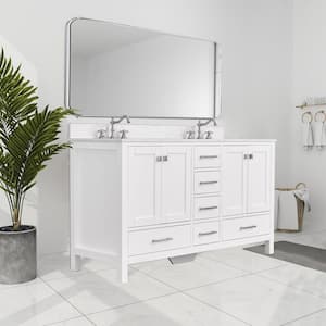 BathMist 60 in. W Double Sink Freestanding Bath Vanity in White with White Engineered Top