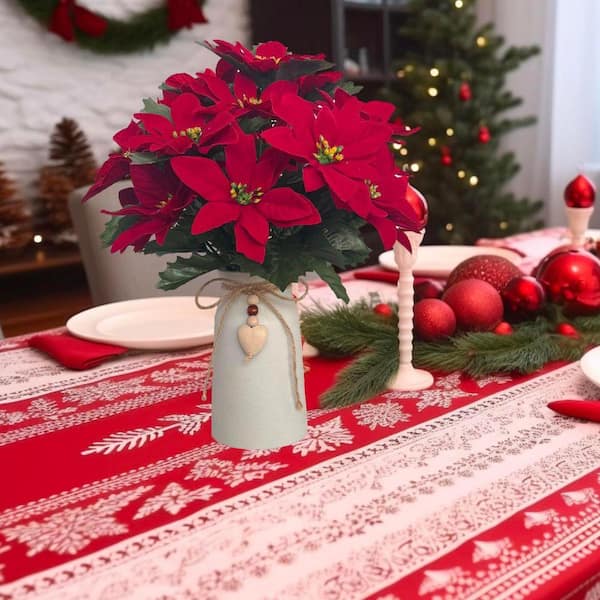 12 in. Red Indoor Artificial Poinsettia Christmas Flower