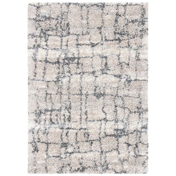 Fontana Shag 8 ft. x 10 ft. Ivory/Gray Distressed Abstract Area Rug
