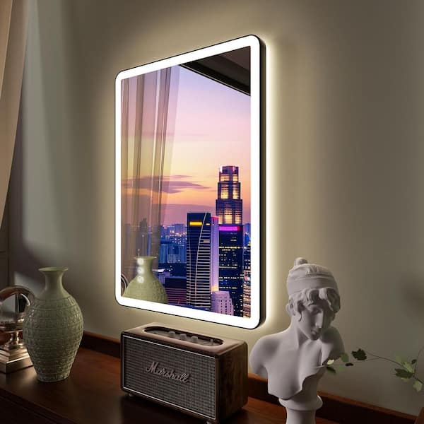 20 in. W x 28 in. H Rectangular Framed Anti-Fog Wall Bathroom Vanity LED Mirror with Backlit and Front Light