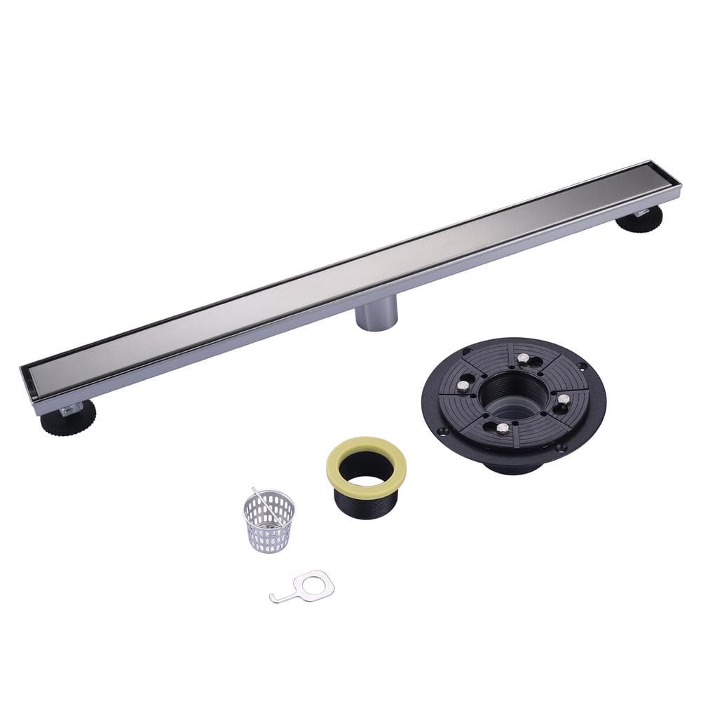 WOWOW 32 in. Linear Shower Drain in Brushed Nickel with Removable Cover ...