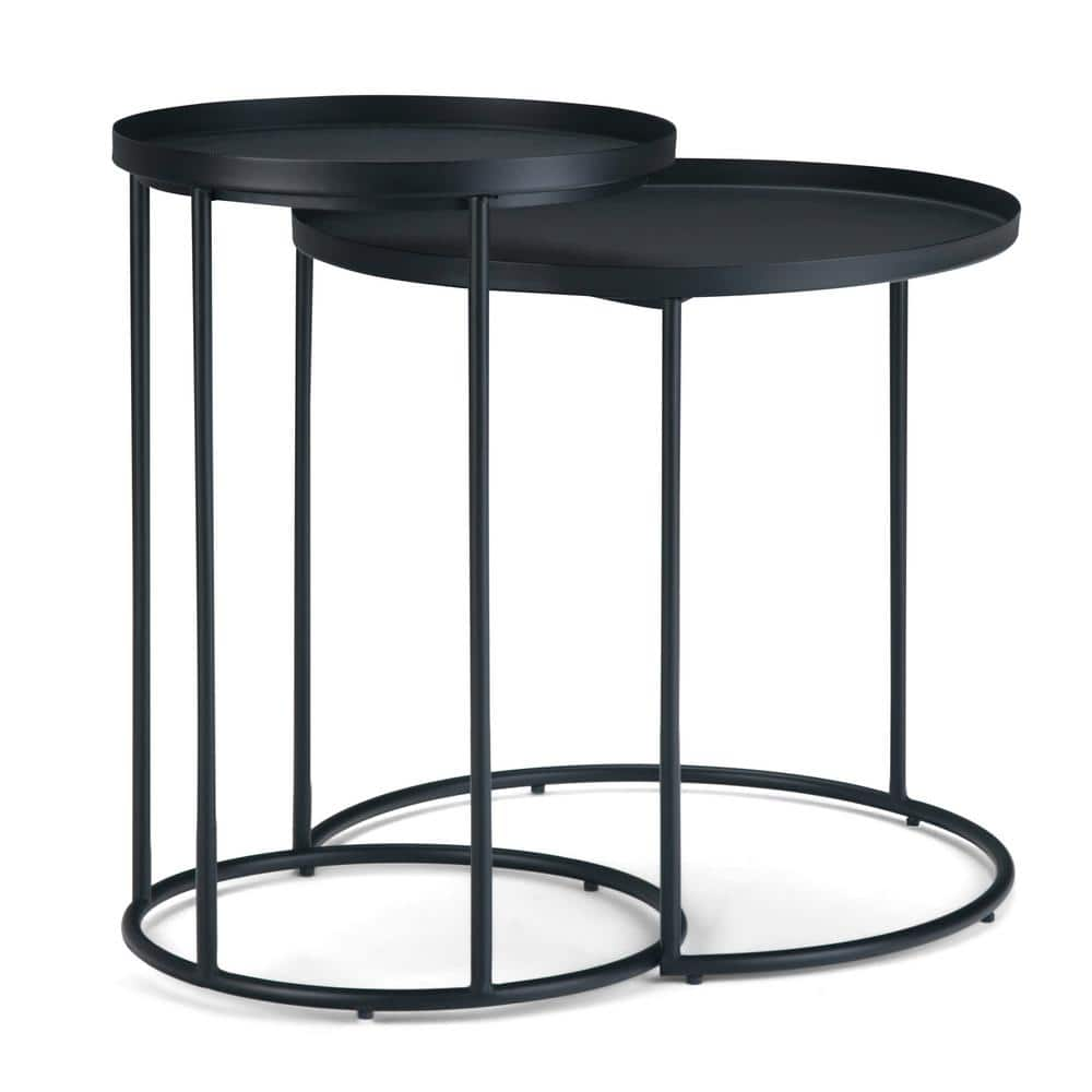 Simpli Home Monet Modern Industrial Round 24 In Wide Metal 2 Piece Nesting Table In Black Axcmnt 06 The Home Depot