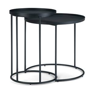 Monet Industrial 24 in. Wide Metal 2-Piece Nesting Table in Black, Fully Assembled
