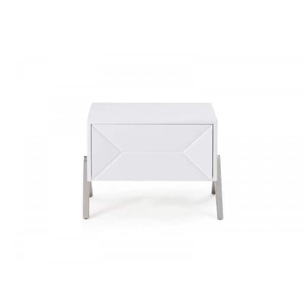 Benjara 26 in. 1-Drawer White and Silver Wooden Nightstand