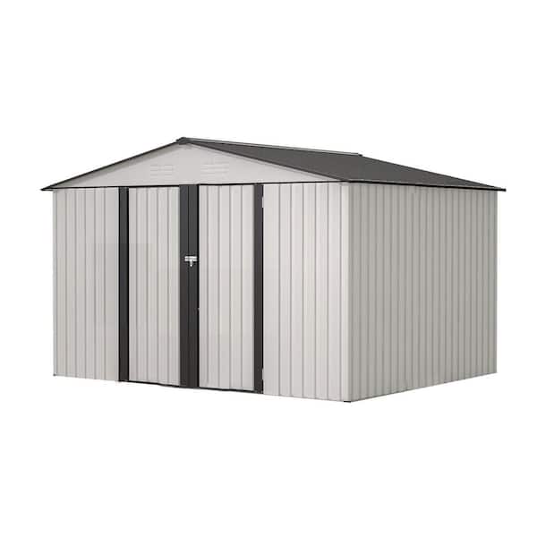 10 ft. W x 8 ft. D White Metal Outdoor Storage Shed with Lockable Doors for Garden, Patio, Backyard, Lawn (73.8 sq. ft.)