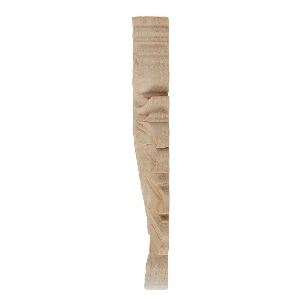 7-1/2 in x 3-1/8 in x 1 in Unfinished Hand Carved Solid Wood Onlay Acanthus Wood Applique