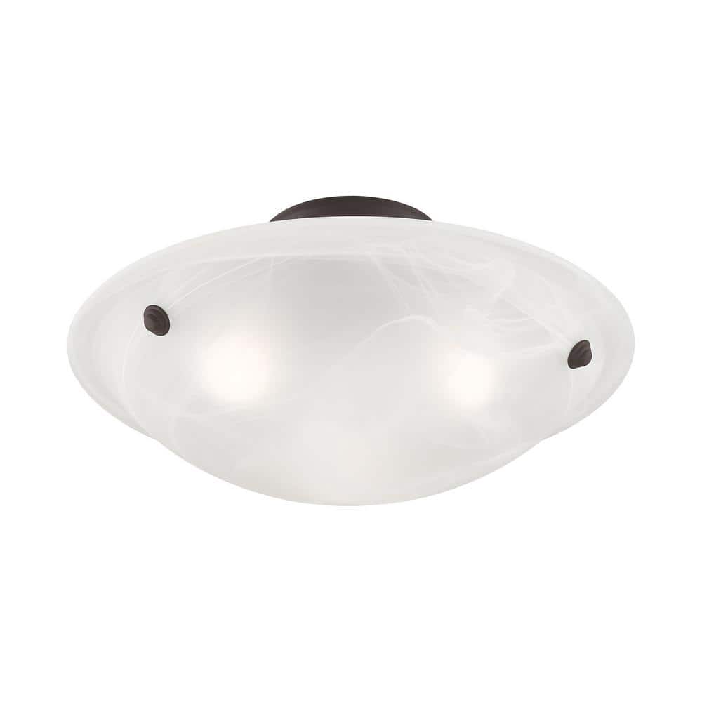 Oasis Bronze 3-Light Flush Mount with White Alabaster Glass