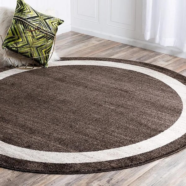 Brown Polypropylene 6 ft. x 6 ft. Solid Color Indoor Round Area Rug