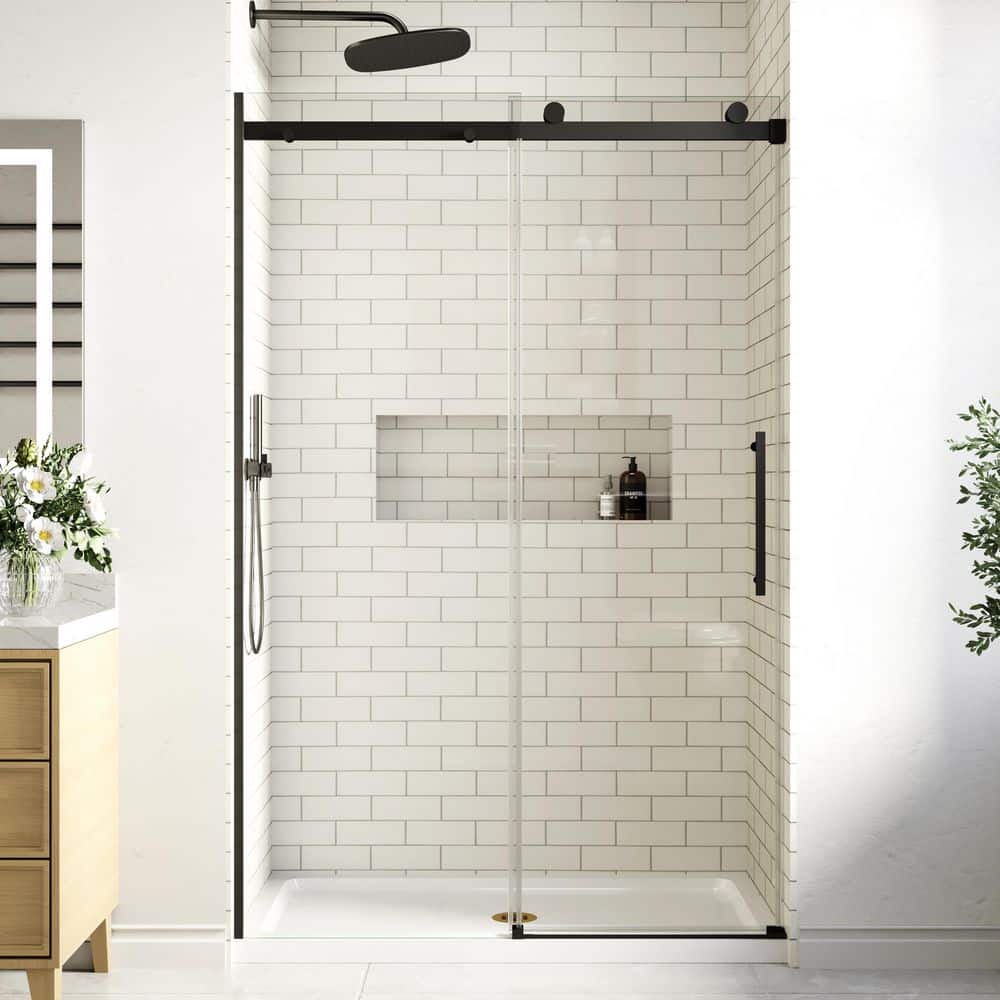44-48 in. W x 74 in. H Sliding Frameless Shower Door in Black with Soft Close System and 1/4 in. Clear Tempered Glass price history on PriceWatchPro