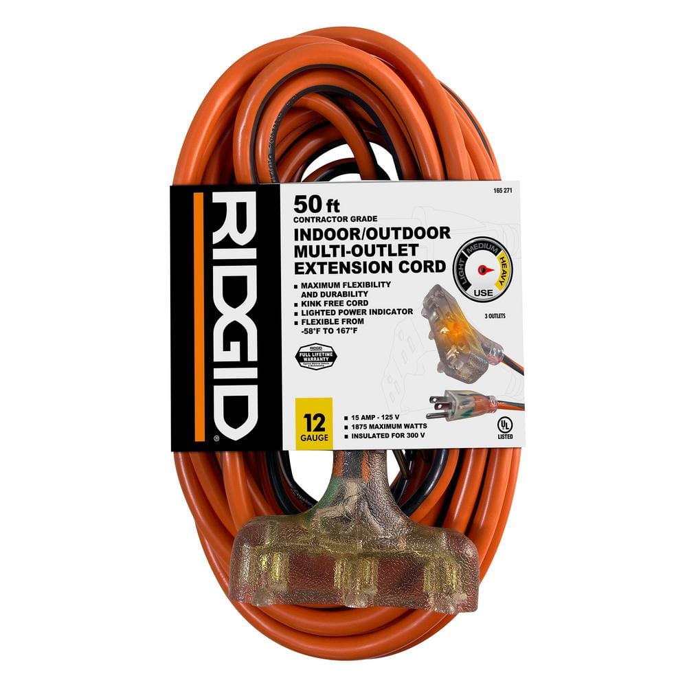 RIDGID 50 ft. 12/3 Heavy Duty Indoor/Outdoor Extension Cord with
