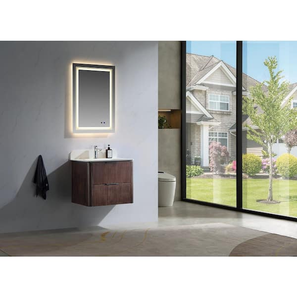 Elio 24 in. W x 18.9 in. D x 20 in. H Walnut Color Bath Vanity with White Acrylic Top With Single White Sink