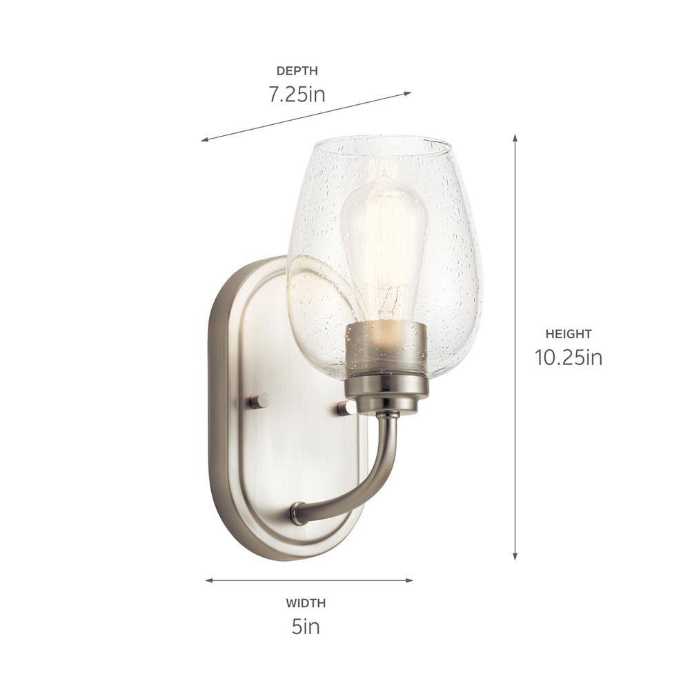 Valserrano Brushed Nickel 1-Light Wall Sconce with Clear Seeded Glass