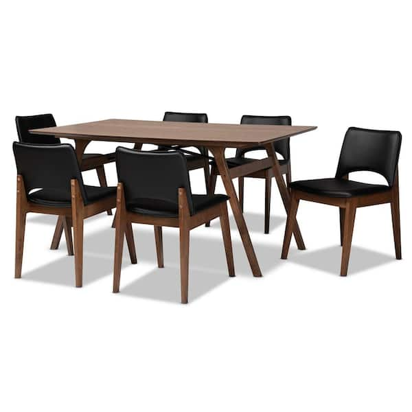 Baxton Studio Afton 7 Piece Black and Walnut Brown Dining Set